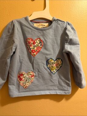 Baby Boden Light Blue Sweatshirt with Floral Heart Appliqués